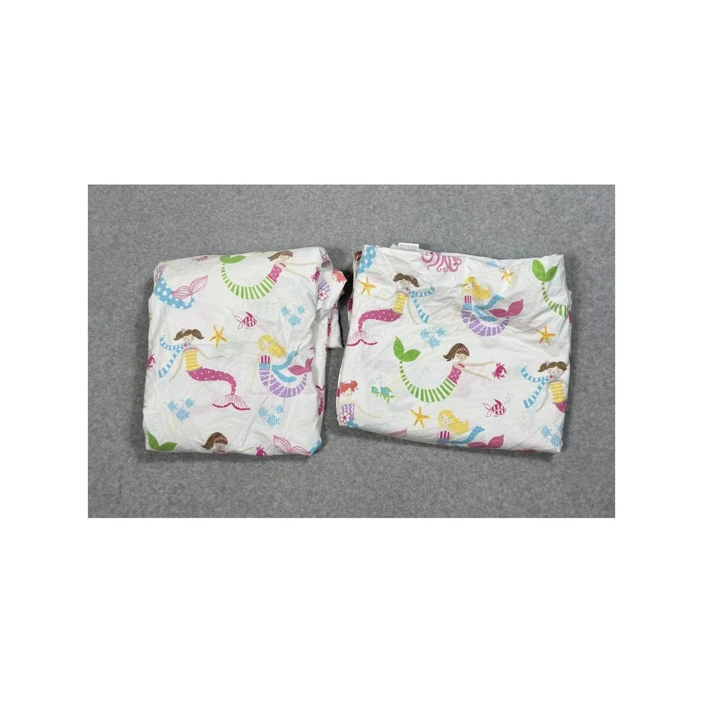 Pottery Barn Kids Twin Mermaid Sheet Set 100% Organic Cotton Flat & Fitted White